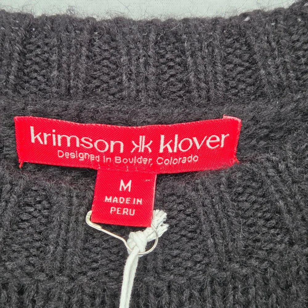 Krimson Klover NEW Women Medium 'Ski' Spell Out‎ Knit Sweater Black Alpaca Blend
